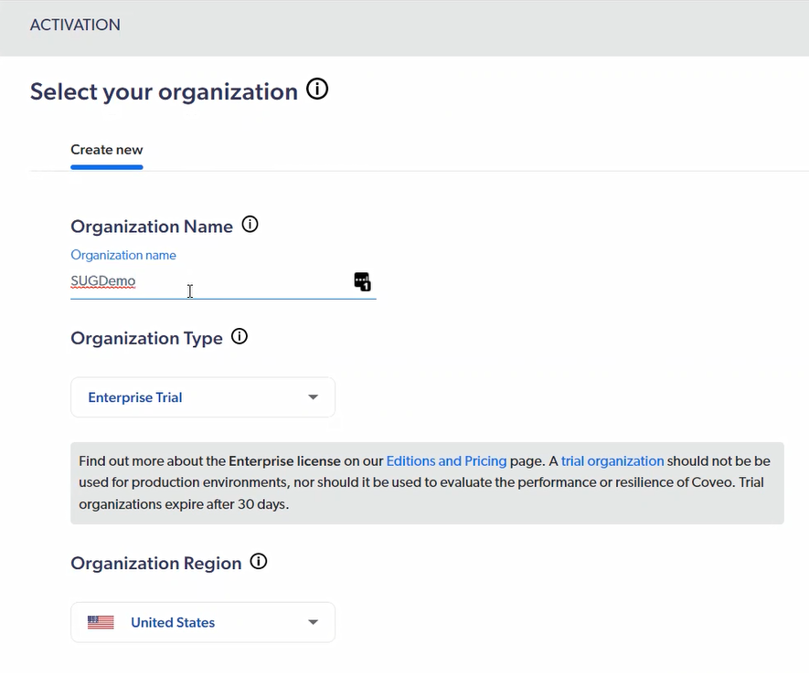 Coveo-Install-Sitecore-Activation-New-Organization